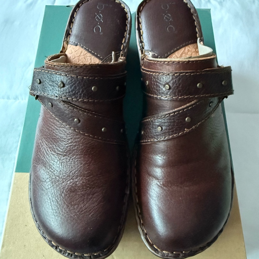 b.o.c Brown Leather Clogs with Studded Straps